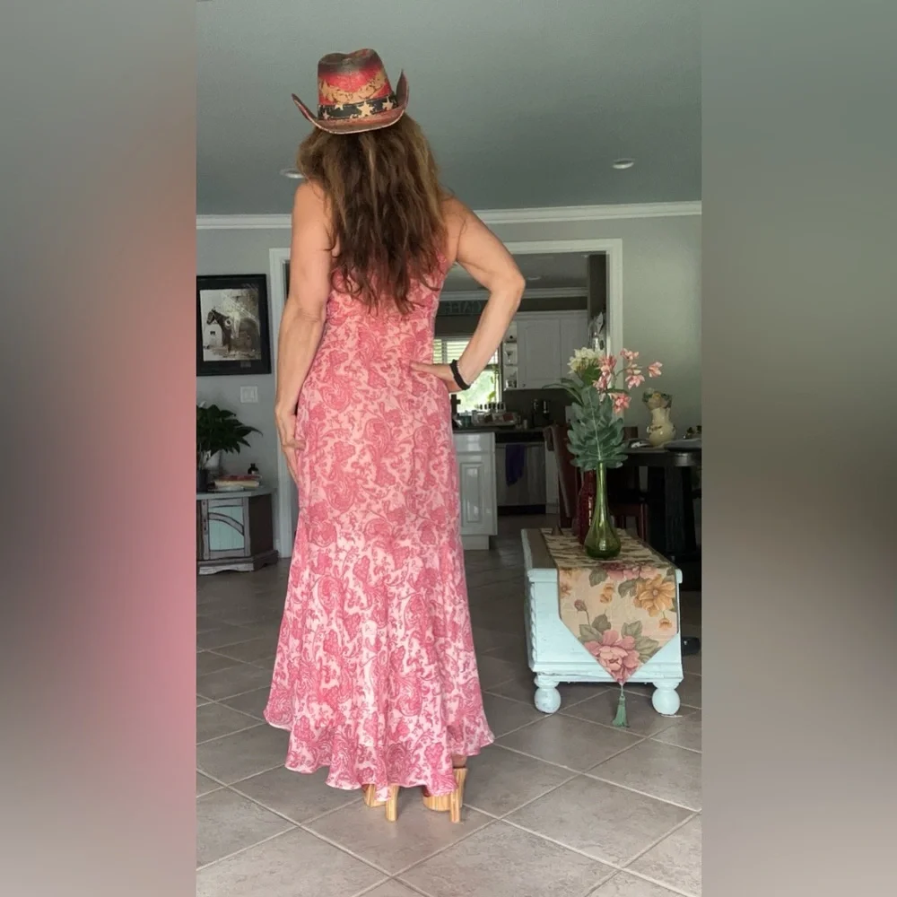 Express Women Pink  Floral Fairy    Coquette maxi dress size S  Ruffle‎ High Low - Picture 2 of 13